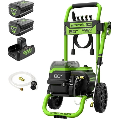 Greenworks - 80V 3000 PSI Pressure Washer with Two (2) 4.0Ah Batteries & Dual-Port Rapid Charger - Black