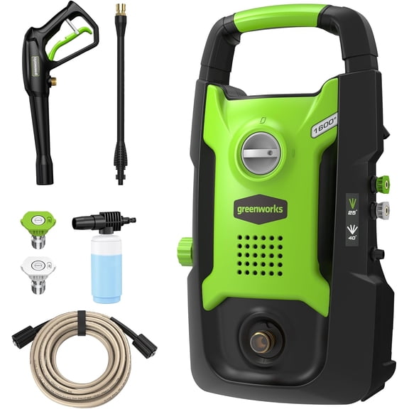 Greenworks Compact Electric Pressure Washer, 1.2 GPM (CSA Certified, Lightweight, 20 FT Hose, 35 FT Power Cord) Great For Cars, Fences, Patios, Driveways, Decks and Patios