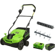 Greenworks Dethatcher/Scarifier 14â€ Battery Powered Self-Propelled Walk-Behind Mower, Cordless