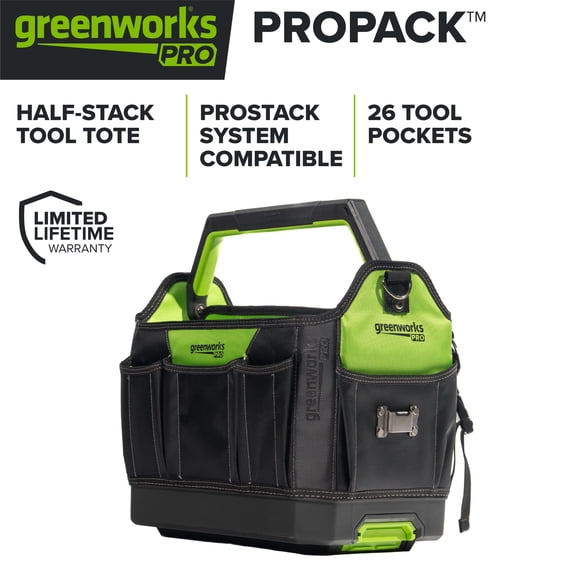 Greenworks Pro ProPack Half-Stack Tool Tote, Modular Tool Storage Tote with Carry Handle, Durable Jobsite Organizer