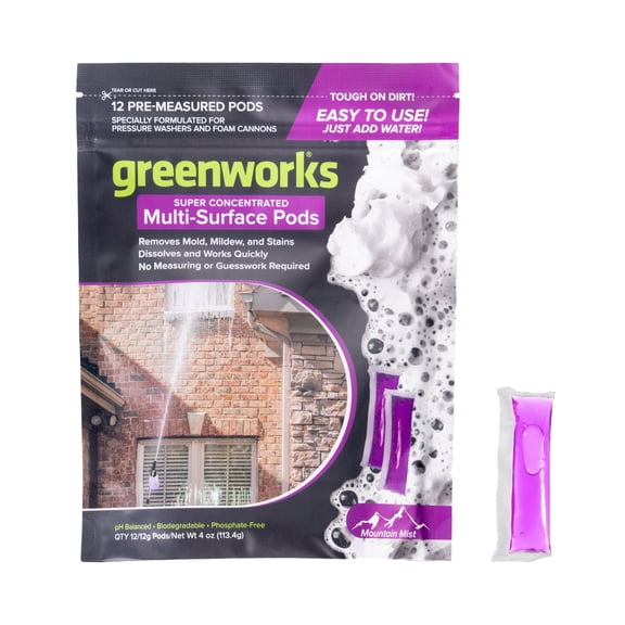 Greenworks Super Concentrated Multi-Surface Cleaner Pods, Formulated for Foam Cannons and Pressure Washers