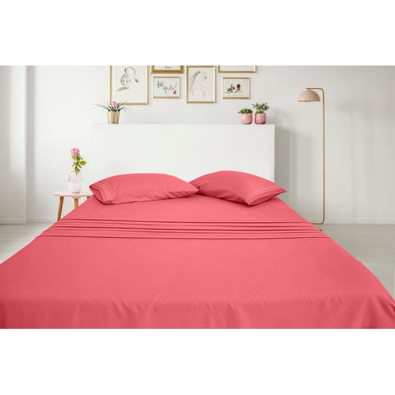 Greeny Green Luxury 1800 Bamboo Ultra Soft Sheet Set – Wrinkle Free, Deep Pocket, Machine Washable, Hypoallergenic, Fade Resistant Bedding Set - 4 Piece Set (Queen, Coral)