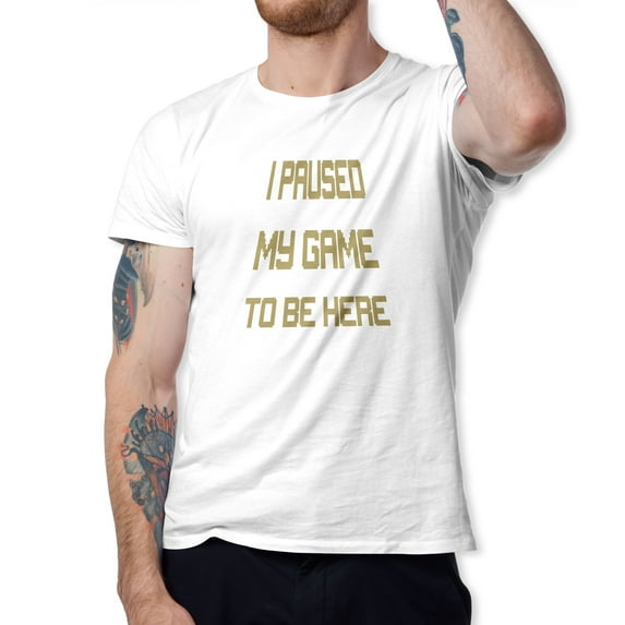 Greenyef Graphics I Paused My Game to Be Here Gamer Gift Funny Tee Men's T-Shirt Style-12 (White & Military Green, Medium)