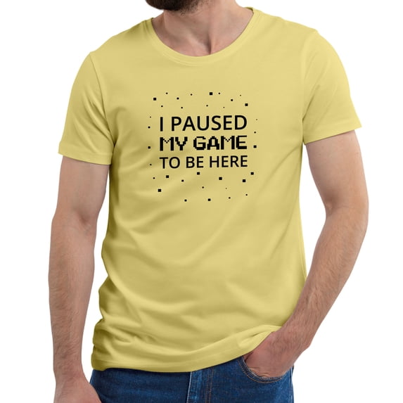 Greenyef Graphics I Paused My Game to Be Here Gamer Gift Funny Tee Men's T-Shirt Style-14 (Cornsilk & Black, X-Large)