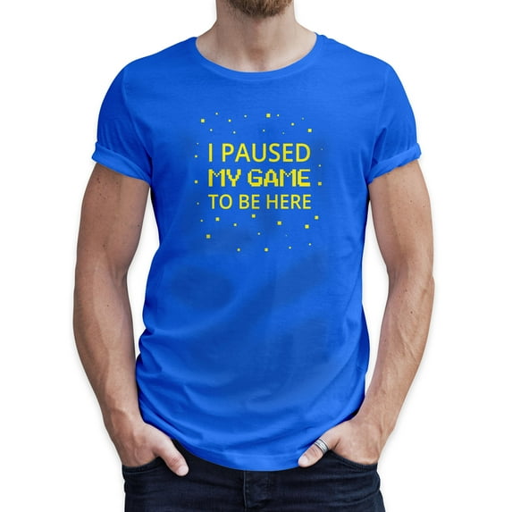 Greenyef Graphics I Paused My Game to Be Here Gamer Gift Funny Tee Men's T-Shirt Style-14 (Royal Blue & Yellow, Medium)