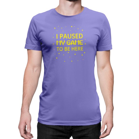 Greenyef Graphics I Paused My Game to Be Here Gamer Gift Funny Tee Men's T-Shirt Style-14 (Violet & Yellow, Medium)