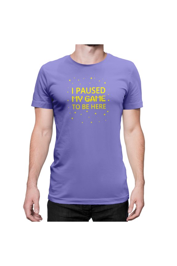 I Paused My Game to Be Here Gamer Gift Funny Tee Men's T-Shirt Style-14 (Violet & Yellow, Medium)