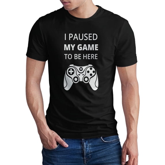Greenyef Graphics I Paused My Game to Be Here Gamer Gift Funny Tee Men's T-Shirt Style-23 (Black & White, Medium)