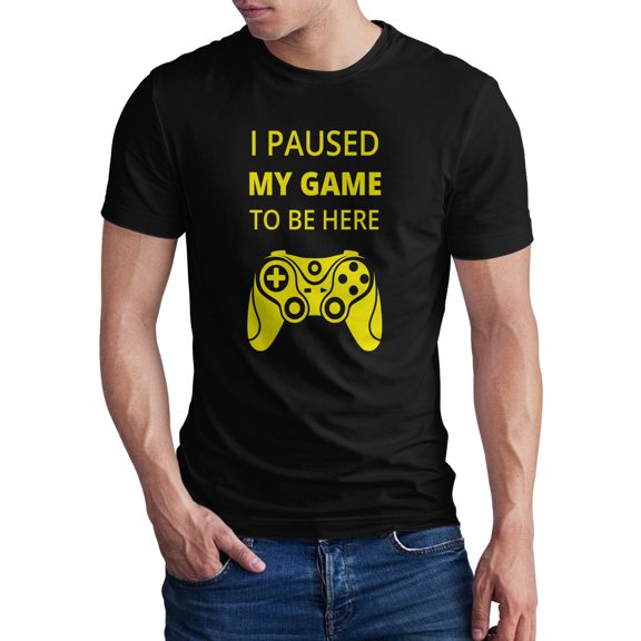 Greenyef Graphics I Paused My Game to Be Here Gamer Gift Funny Tee Men's T-Shirt Style-23 (Black & Yellow, Large)