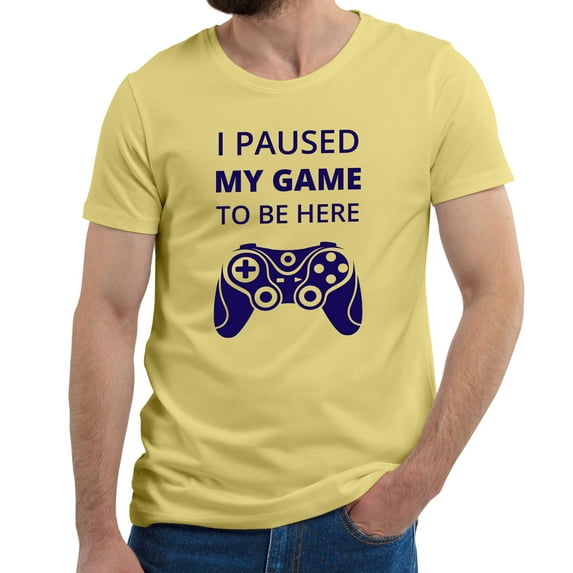 Greenyef Graphics I Paused My Game to Be Here Gamer Gift Funny Tee Men's T-Shirt Style-23 (Cornsilk & Navy Blue, Medium)