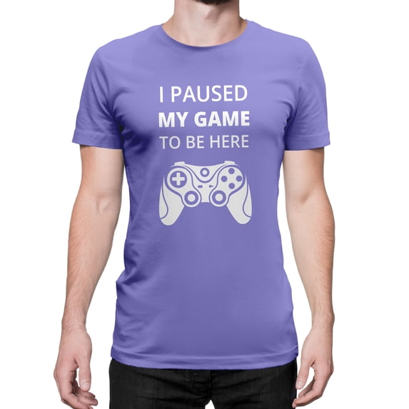 Greenyef Graphics I Paused My Game to Be Here Gamer Gift Funny Tee Men's T-Shirt Style-23 (Violet & White, Medium)