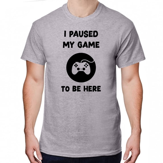 Greenyef Graphics I Paused My Game to Be Here Gamer Gift Funny Tee Men's T-Shirt Style-27 (Gray & Black, Large)