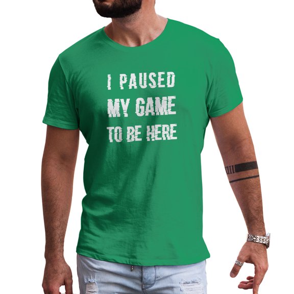 Greenyef Graphics I Paused My Game to Be Here Gamer Gift Funny Tee Men's T-Shirt Style-31 (Antique Irish & White, Medium)