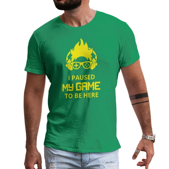Greenyef Graphics I Paused My Game to Be Here Gamer Gift Funny Tee Men's T-Shirt Style-36 (Antique Irish & Yellow, X-Large)