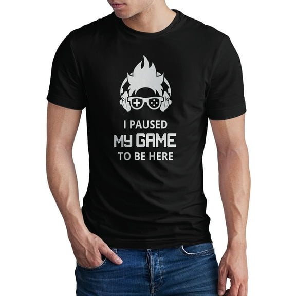 Greenyef Graphics I Paused My Game to Be Here Gamer Gift Funny Tee Men's T-Shirt Style-36 (Black & White, Medium)