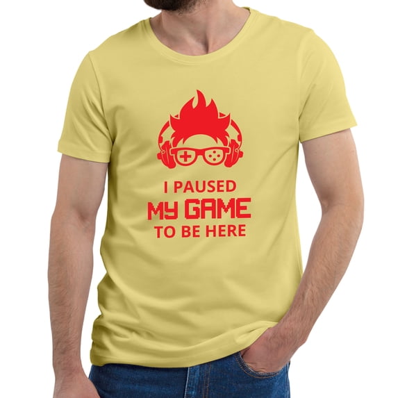 Greenyef Graphics I Paused My Game to Be Here Gamer Gift Funny Tee Men's T-Shirt Style-36 (Cornsilk & Red, Large)