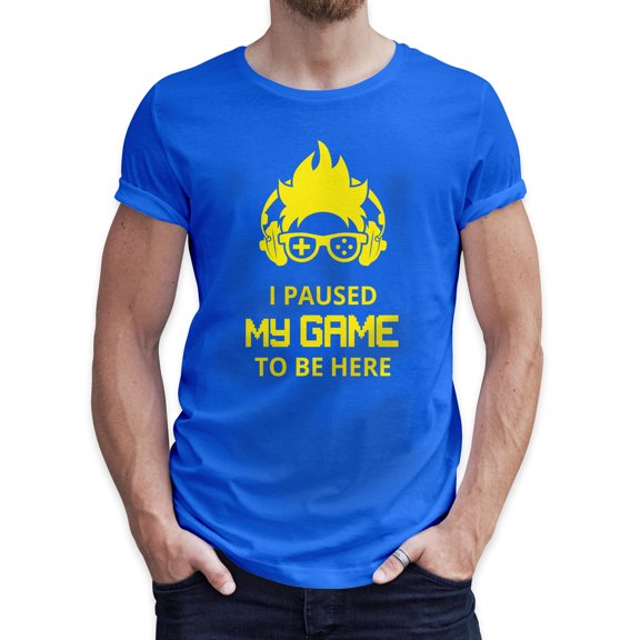 Greenyef Graphics I Paused My Game to Be Here Gamer Gift Funny Tee Men's T-Shirt Style-36 (Royal Blue & Yellow, X-Large)