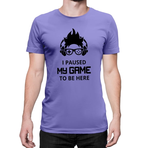 Greenyef Graphics I Paused My Game to Be Here Gamer Gift Funny Tee Men's T-Shirt Style-36 (Violet & Black, Large)