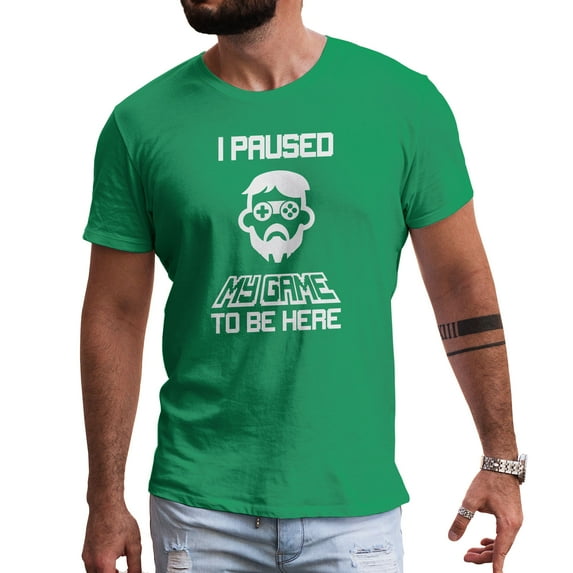 Greenyef Graphics I Paused My Game to Be Here Gamer Gift Funny Tee Men's T-Shirt Style-37 (Antique Irish & White, Large)