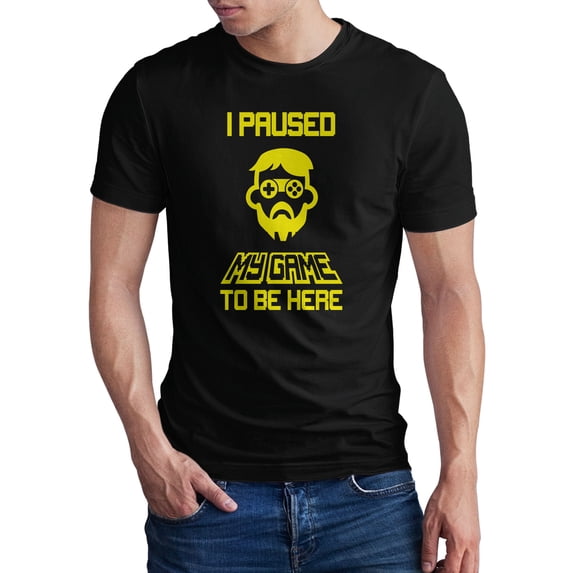 Greenyef Graphics I Paused My Game to Be Here Gamer Gift Funny Tee Men's T-Shirt Style-37 (Black & Yellow, Large)