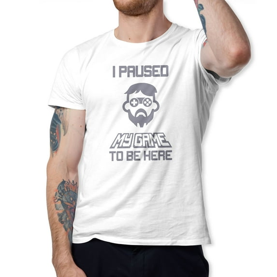 Greenyef Graphics I Paused My Game to Be Here Gamer Gift Funny Tee Men's T-Shirt Style-37 (White & Dark Gray, Medium)