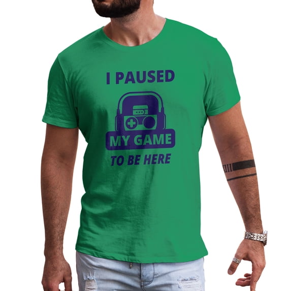 Greenyef Graphics I Paused My Game to Be Here Gamer Gift Funny Tee Men's T-Shirt Style-39 (Antique Irish & Navy Blue, X-Large)
