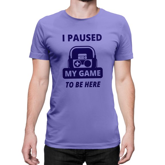 Greenyef Graphics I Paused My Game to Be Here Gamer Gift Funny Tee Men's T-Shirt Style-39 (Violet & Navy Blue, Medium)
