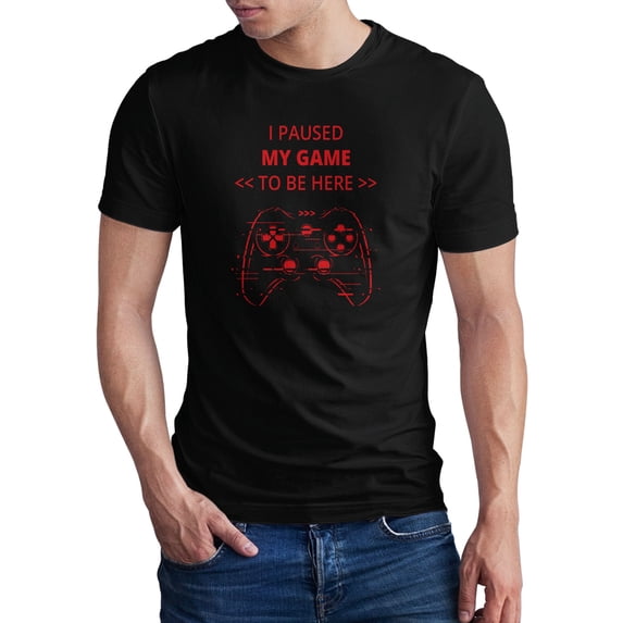 Greenyef Graphics I Paused My Game to Be Here Gamer Gift Funny Tee Men's T-Shirt Style-42 (Black & Red, X-Large)