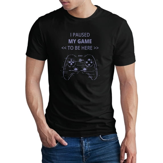 Greenyef Graphics I Paused My Game to Be Here Gamer Gift Funny Tee Men's T-Shirt Style-42 (Black & Violet, X-Large)
