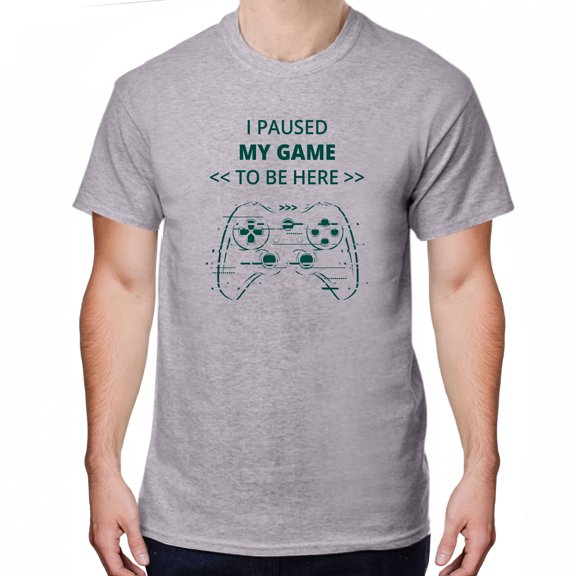Greenyef Graphics I Paused My Game to Be Here Gamer Gift Funny Tee Men's T-Shirt Style-42 (Gray & Forest Green, Large)