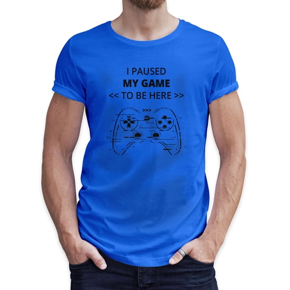 Greenyef Graphics I Paused My Game to Be Here Gamer Gift Funny Tee Men's T-Shirt Style-42 (Royal Blue & Black, Large)