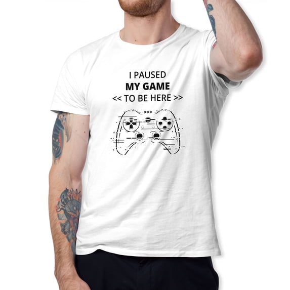 Greenyef Graphics I Paused My Game to Be Here Gamer Gift Funny Tee Men's T-Shirt Style-42 (White & Black, Medium)