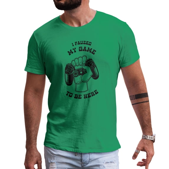 Greenyef Graphics I Paused My Game to Be Here Gamer Gift Funny Tee Men's T-Shirt Style-43 (Antique Irish & Black, Large)