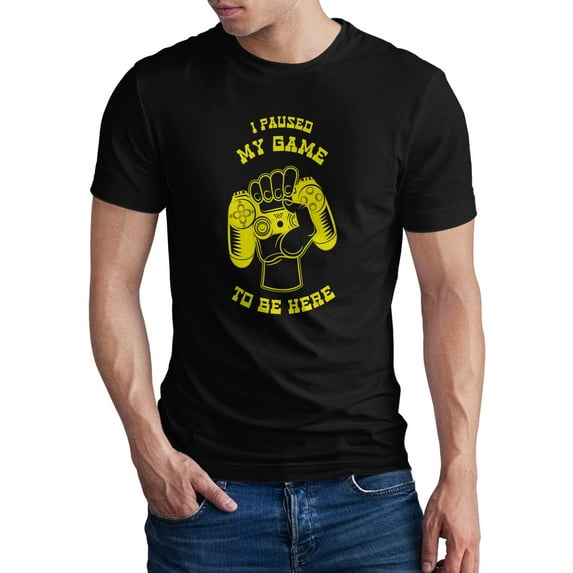 Greenyef Graphics I Paused My Game to Be Here Gamer Gift Funny Tee Men's T-Shirt Style-43 (Black & Yellow, X-Large)