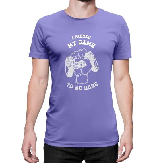 Greenyef Graphics I Paused My Game to Be Here Gamer Gift Funny Tee Men's T-Shirt Style-43 (Violet & White, Large)
