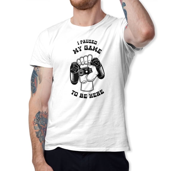 Greenyef Graphics I Paused My Game to Be Here Gamer Gift Funny Tee Men's T-Shirt Style-43 (White & Black, Medium)