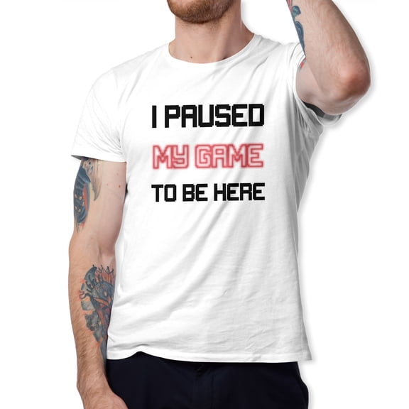 Greenyef Graphics I Paused My Game to Be Here Video Gamer Gift for Men Teenagers Gaming Funny Graphic T-Shirt Style-11 (White, Medium)