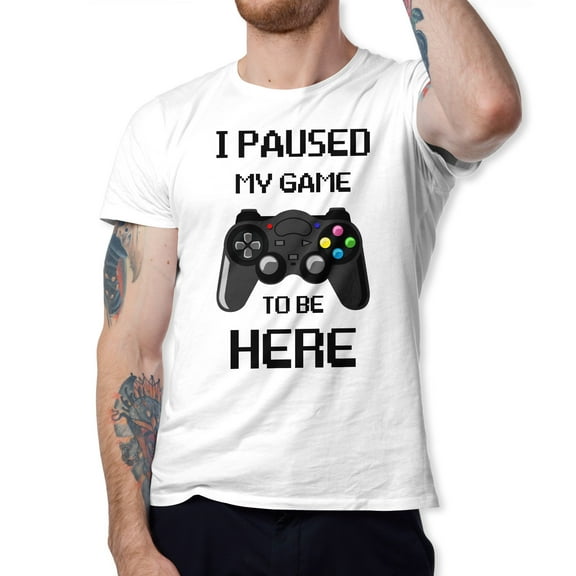 Greenyef Graphics I Paused My Game to Be Here Video Gamer Gift for Men Teenagers Gaming Funny Graphic T-Shirt Style-16 (White, Medium)