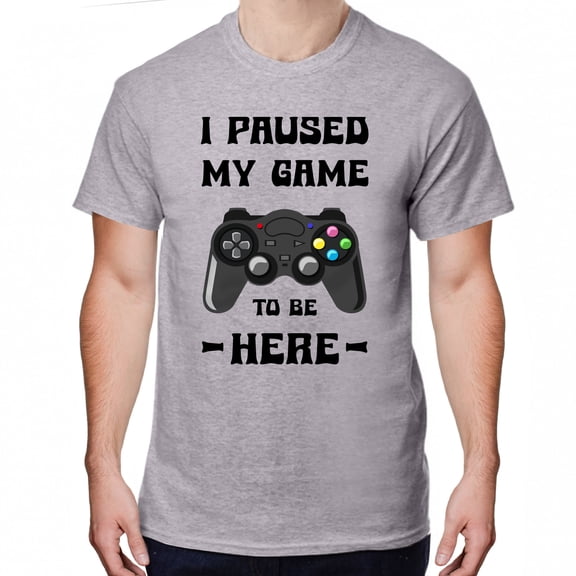 Greenyef Graphics I Paused My Game to Be Here Video Gamer Gift for Men Teenagers Gaming Funny Graphic T-Shirt Style-17 (Gray, Large)