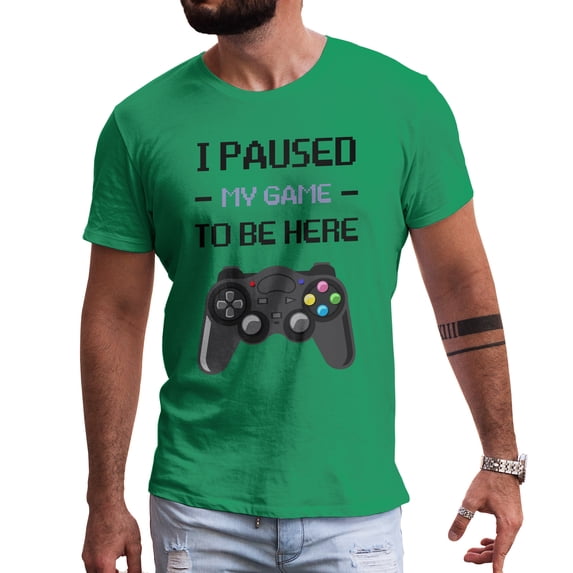 Greenyef Graphics I Paused My Game to Be Here Video Gamer Gift for Men Teenagers Gaming Funny Graphic T-Shirt Style-18 (Antique Irish, Large)