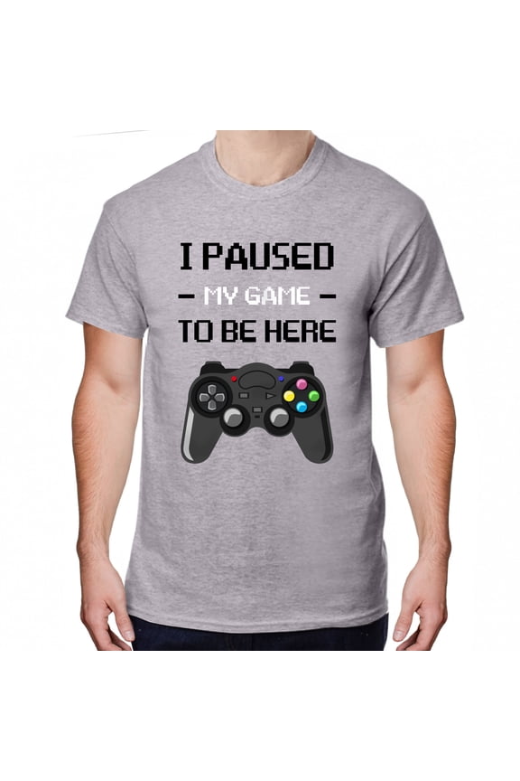 I Paused My Game to Be Here Video Gamer Gift for Men Teenagers Gaming Funny Graphic T-Shirt Style-18 (Gray, Large)