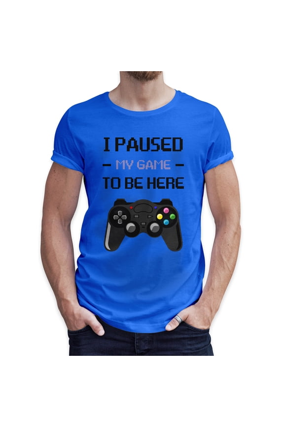 I Paused My Game to Be Here Video Gamer Gift for Men Teenagers Gaming Funny Graphic T-Shirt Style-18 (Royal Blue, Small)