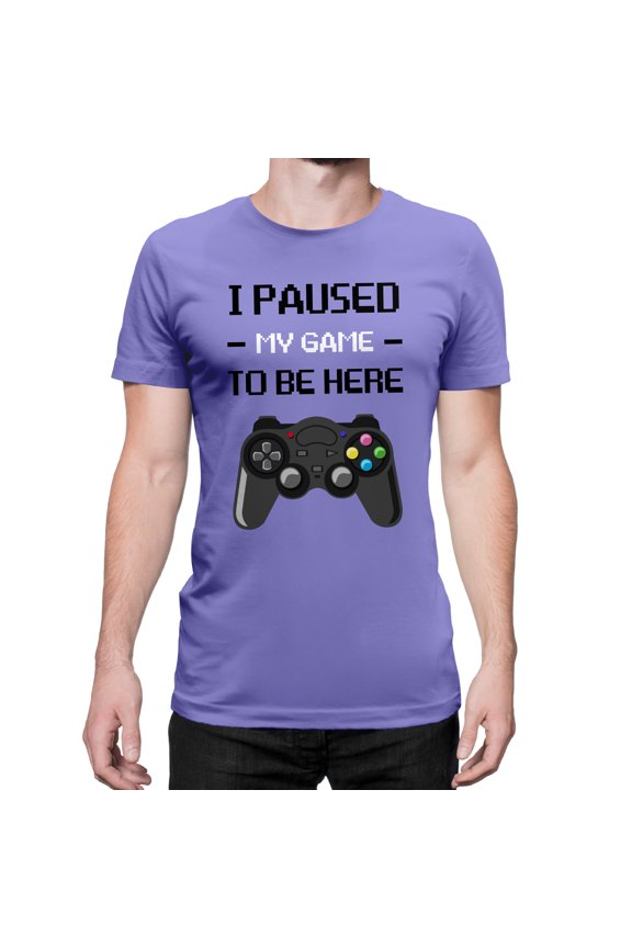 I Paused My Game to Be Here Video Gamer Gift for Men Teenagers Gaming Funny Graphic T-Shirt Style-18 (Violet, Large)