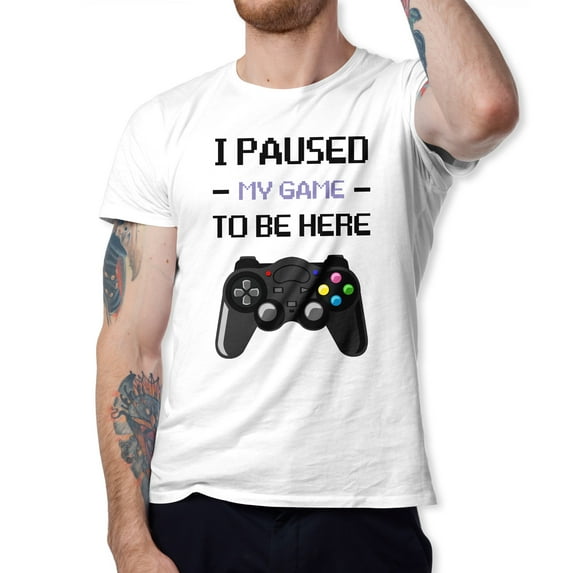 Greenyef Graphics I Paused My Game to Be Here Video Gamer Gift for Men Teenagers Gaming Funny Graphic T-Shirt Style-18 (White, Large)