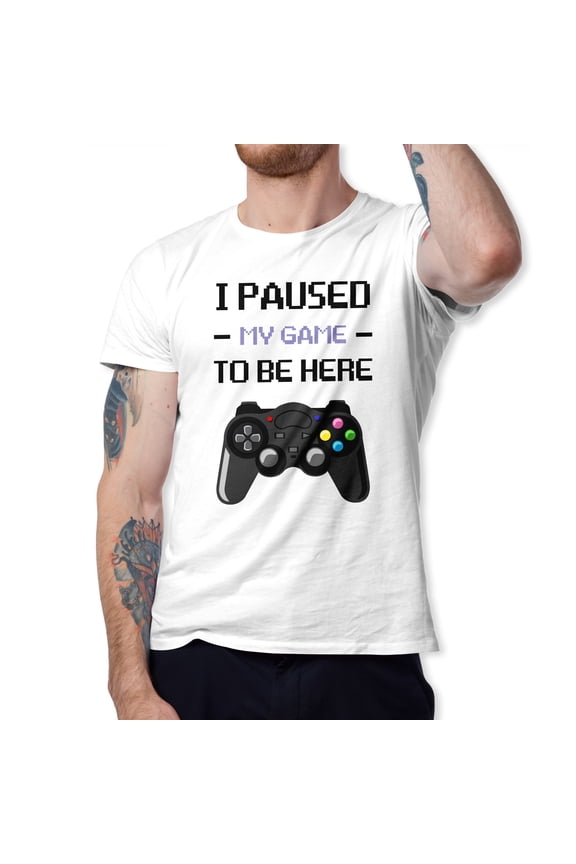 I Paused My Game to Be Here Video Gamer Gift for Men Teenagers Gaming Funny Graphic T-Shirt Style-18 (White, Medium)
