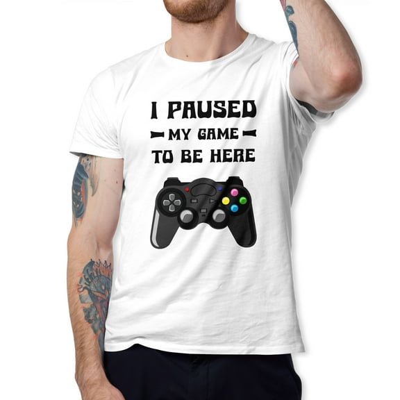 Greenyef Graphics I Paused My Game to Be Here Video Gamer Gift for Men Teenagers Gaming Funny Graphic T-Shirt Style-19 (White, Medium)