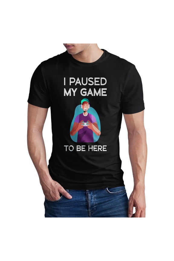 I Paused My Game to Be Here Video Gamer Gift for Men Teenagers Gaming Funny Graphic T-Shirt Style-20 (Black, Large)