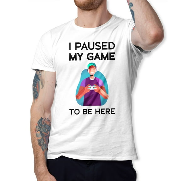 Greenyef Graphics I Paused My Game to Be Here Video Gamer Gift for Men Teenagers Gaming Funny Graphic T-Shirt Style-20 (White, Medium)