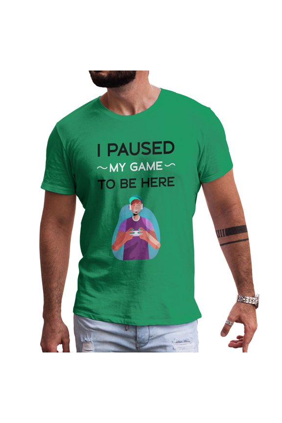 I Paused My Game to Be Here Video Gamer Gift for Men Teenagers Gaming Funny Graphic T-Shirt Style-21 (Antique Irish, Medium)