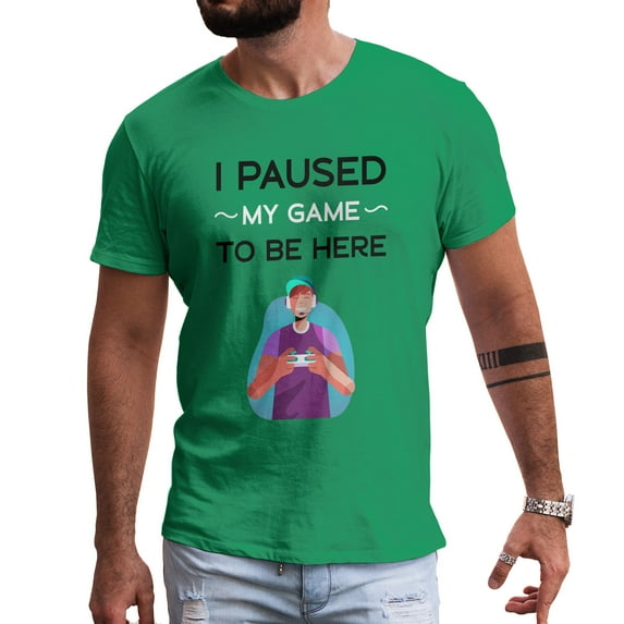 Greenyef Graphics I Paused My Game to Be Here Video Gamer Gift for Men Teenagers Gaming Funny Graphic T-Shirt Style-21 (Antique Irish, X-Large)